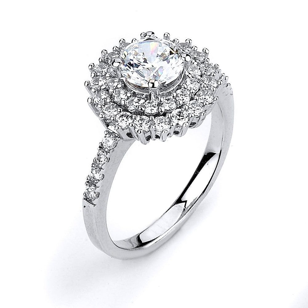 Dazzlers Sterling Silver Rhodium Plated and CZ Double Halo Engagement Ring, MPN: DCR-180