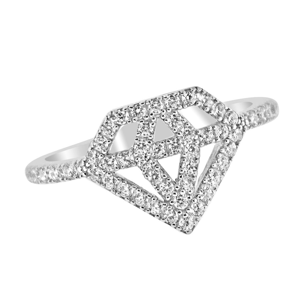 Dazzlers Sterling Silver Rhodium Plated and CZ Diamond Shape Ring, MPN: DCR-648