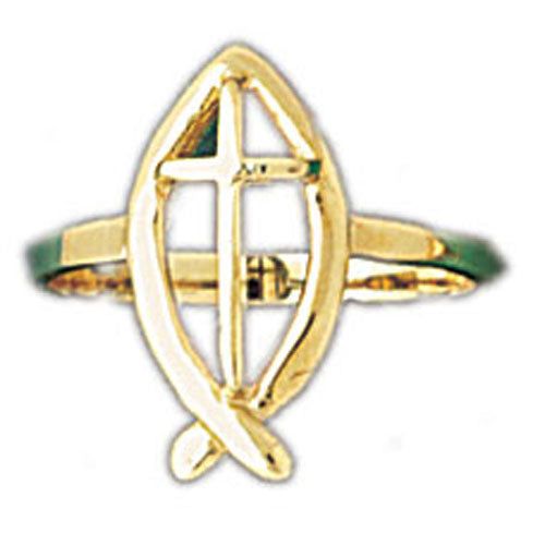 Dazzlers 14k Yellow Gold Jesus Fish with a Cross Ring, MPN: DZ-14104