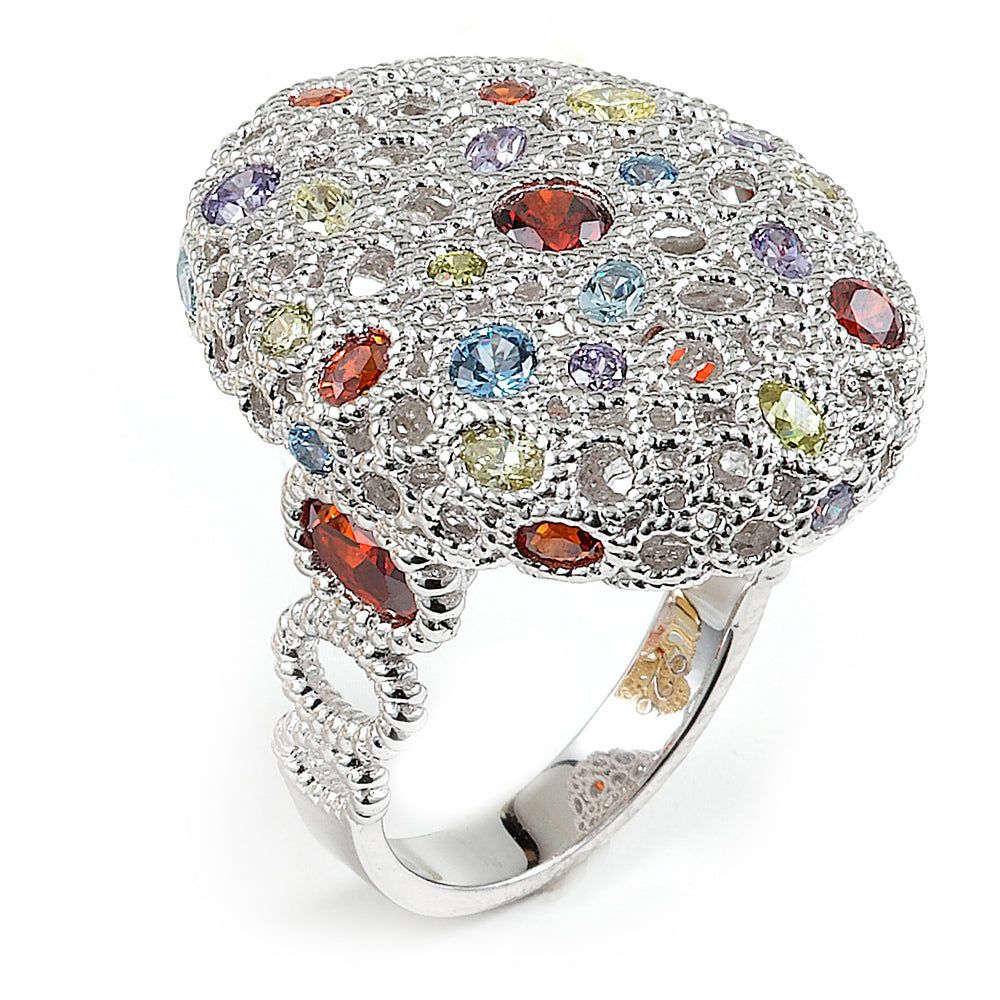 Dazzlers Sterling Silver Rhodium Plated and Multi-Color CZ Ring, MPN: DCR-409