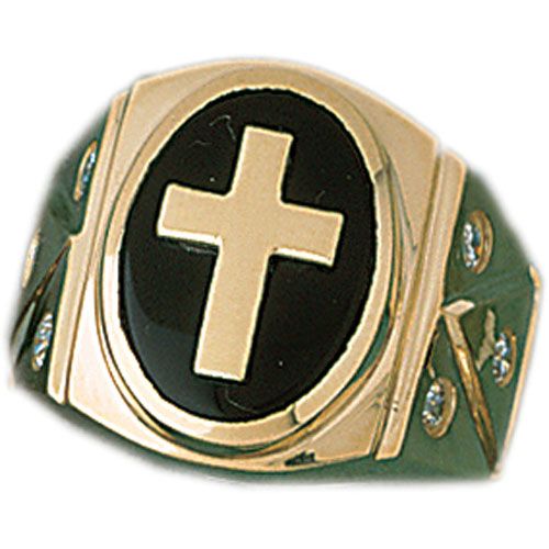 Dazzlers 14k Yellow Gold Cross Onyx Ring, MPN: DZ-14641-8