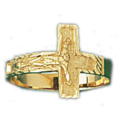 Dazzlers 14k Yellow Gold Sideway Crucifix Ring, MPN: DZ-14095