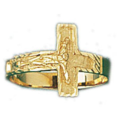 Dazzlers 14k Yellow Gold Sideway Crucifix Ring, MPN: DZ-14095