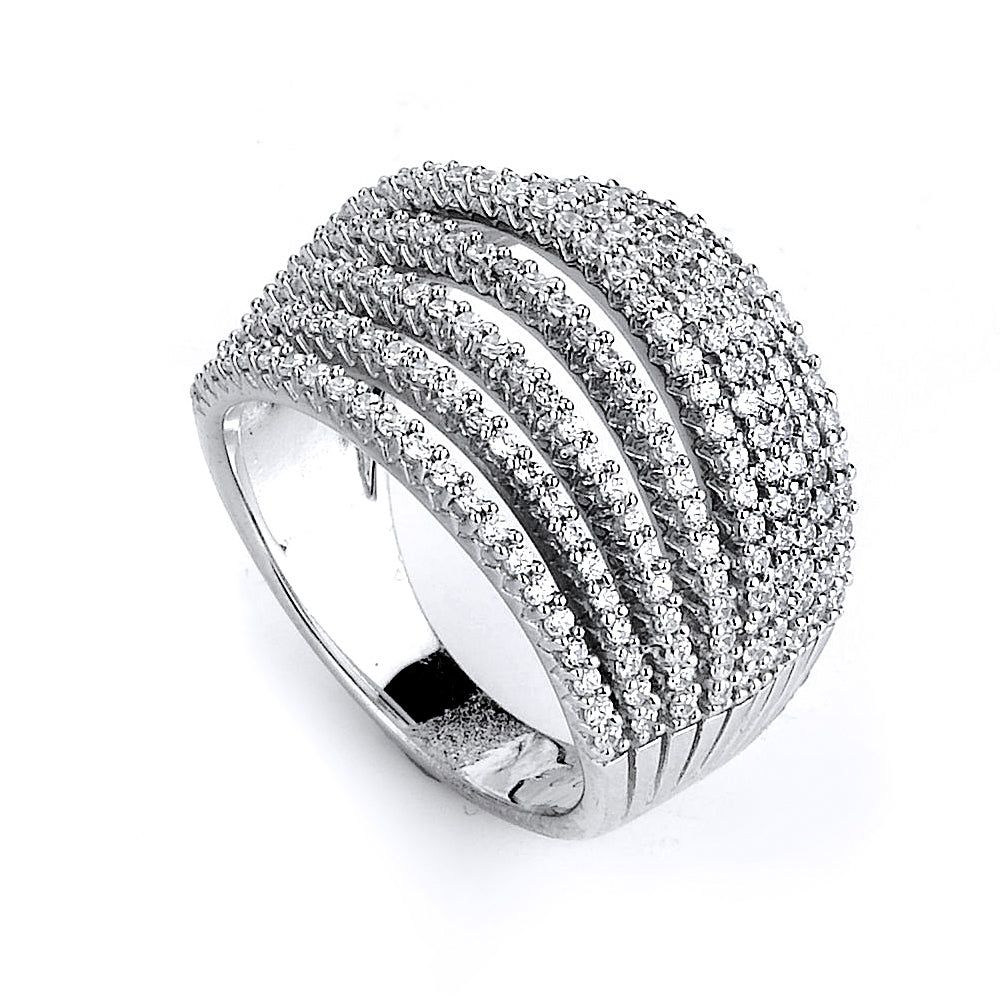 Dazzlers Sterling Silver Rhodium Plated and 9 rows of CZ Ring, MPN: DCR-254