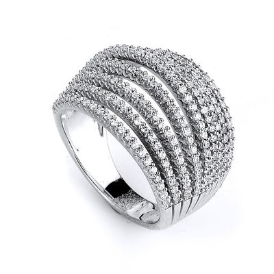 Dazzlers Sterling Silver Rhodium Plated and 9 rows of CZ Ring, MPN: DCR-254