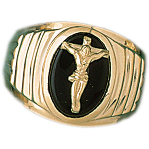 Dazzlers 14k Yellow Gold Crucifix Onyx Ring, MPN: DZ-14673-4