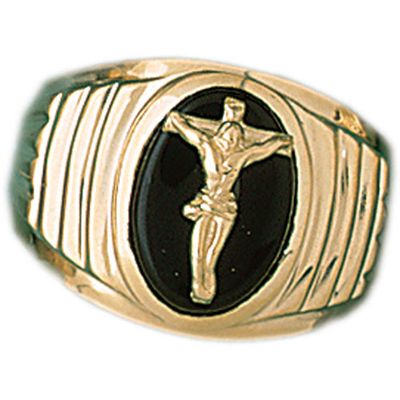 Dazzlers 14k Yellow Gold Crucifix Onyx Ring, MPN: DZ-14673-4