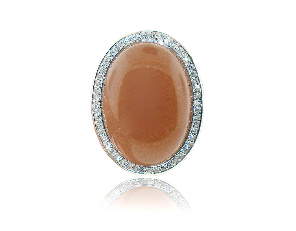 Dazzlers Sterling Silver Rhodium Plated and Simulated Moonstone center stone with CZ Halo Ring, MPN…