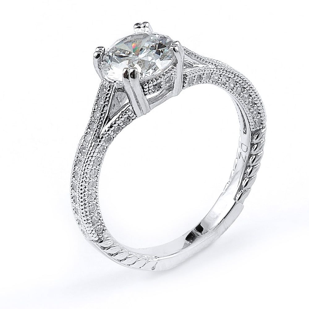 Dazzlers Sterling Silver Rhodium Plated and round CZ Engagement Ring, MPN: DMR-211