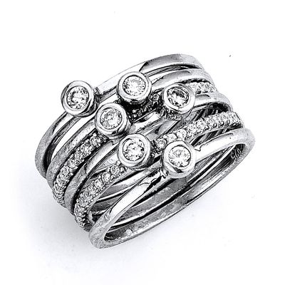 Dazzlers Sterling Silver Rhodium Plated and CZ 6 separate Rings, MPN: DCR-227