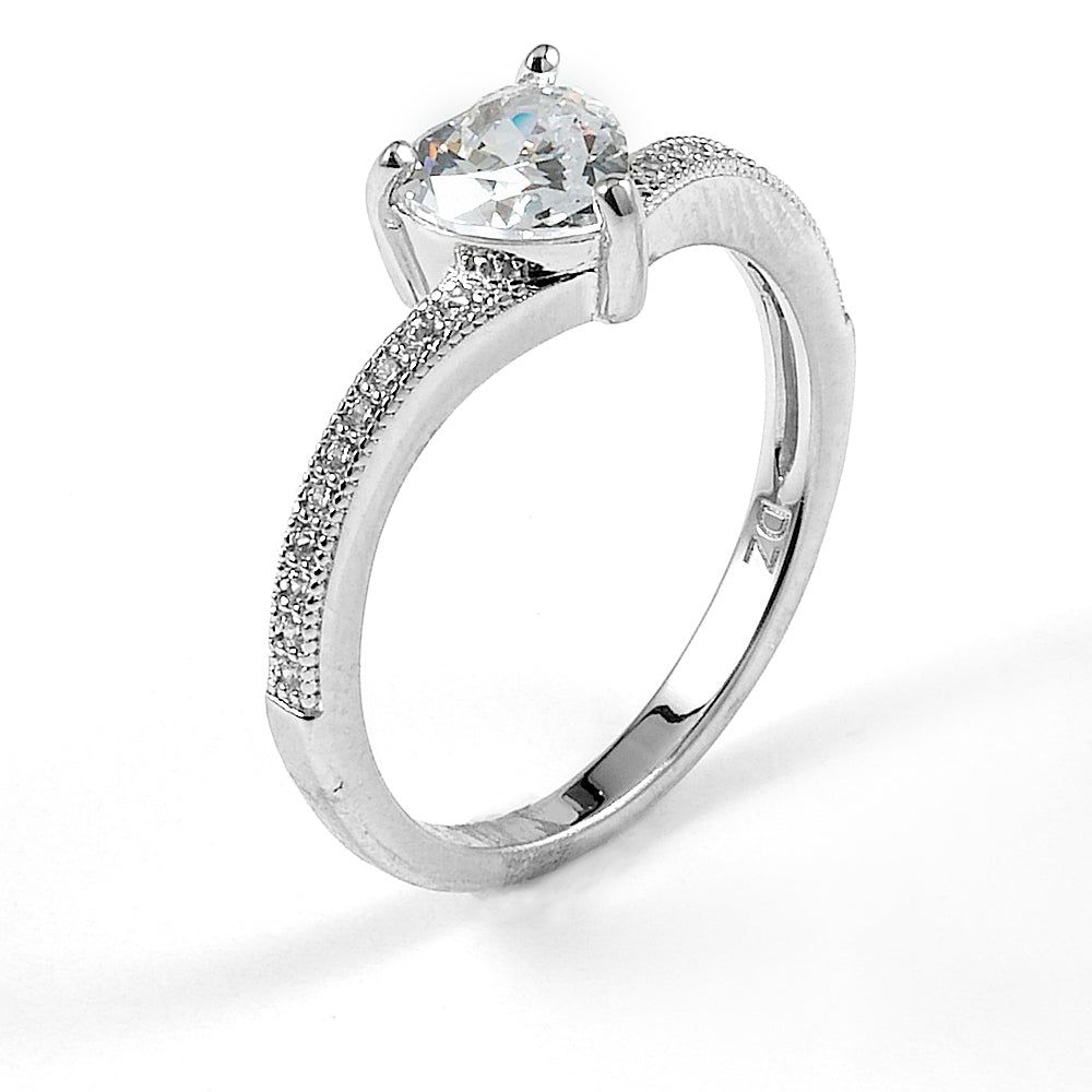 Dazzlers Sterling Silver Rhodium Plated and heart CZ Engagement Ring, MPN: DMR-217