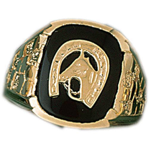 Dazzlers 14k Yellow Gold Horseshoe with a Horse Onyx Ring, MPN: DZ-14658-8