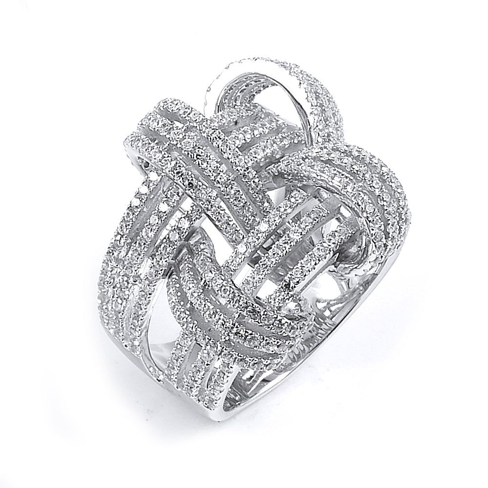 Dazzlers Sterling Silver Rhodium Plated and CZ Weave Basket Ring, MPN: DCR-375