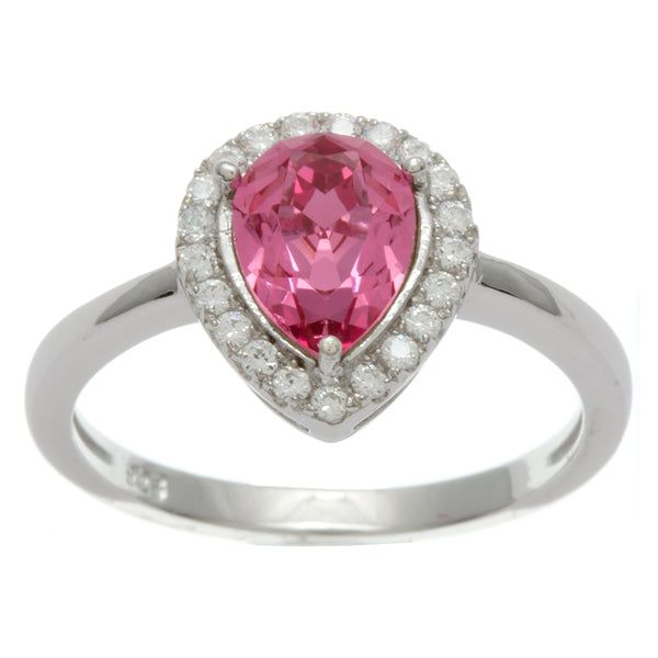 Dazzlers Sterling Silver Rhodium Plated and Simulated Pink Sapphire center stone and CZ Ring, MPN: …