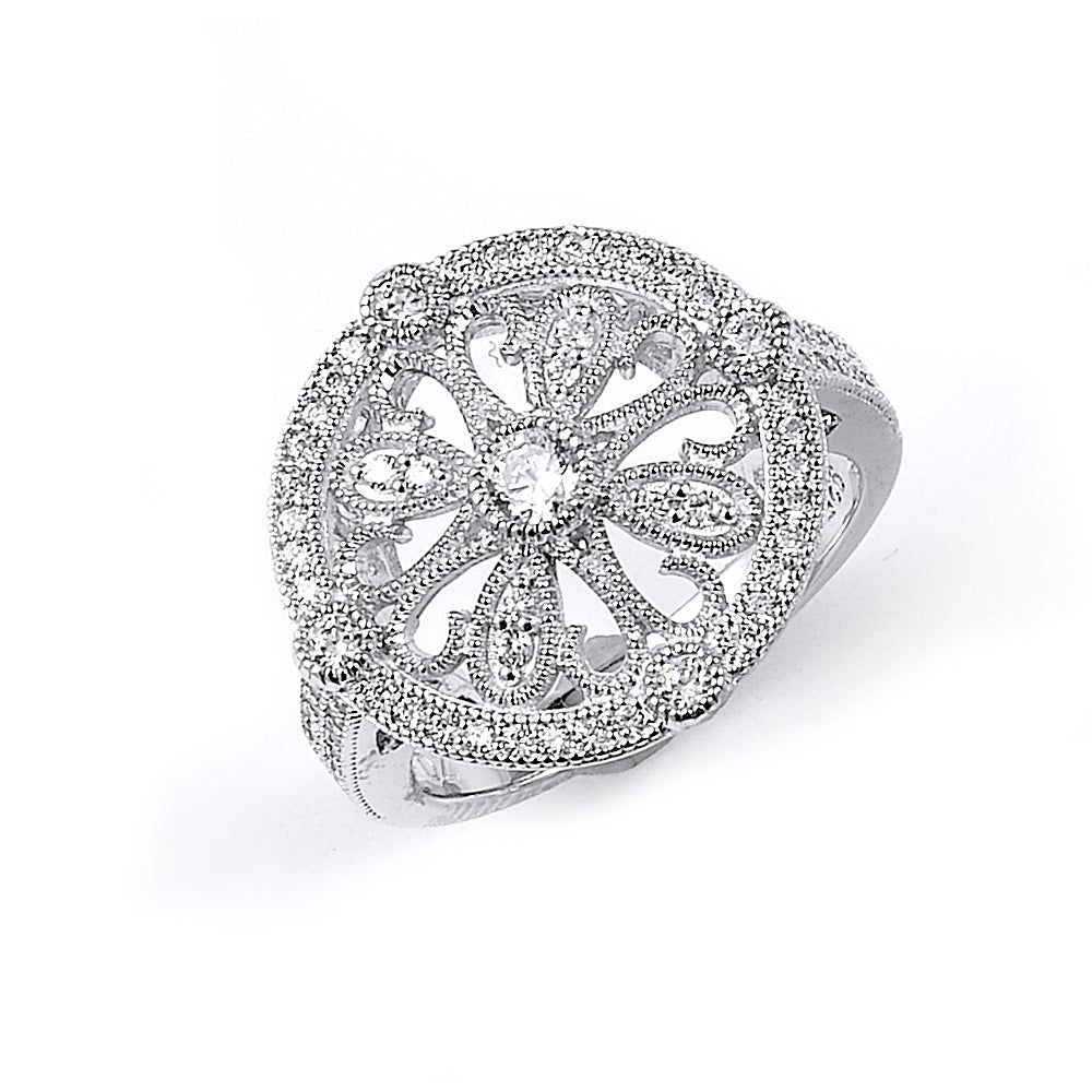 Dazzlers Sterling Silver Rhodium Plated and CZ Circular design Ring, MPN: DMR-270