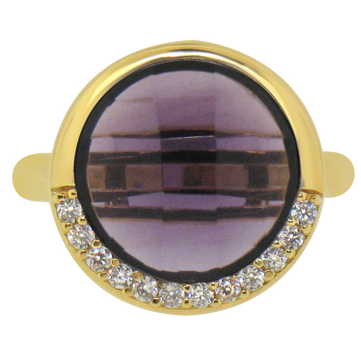 Dazzlers Sterling Silver Gold Plated with Round Simulated Amethyst and CZ Ring, MPN: DSR-814Y