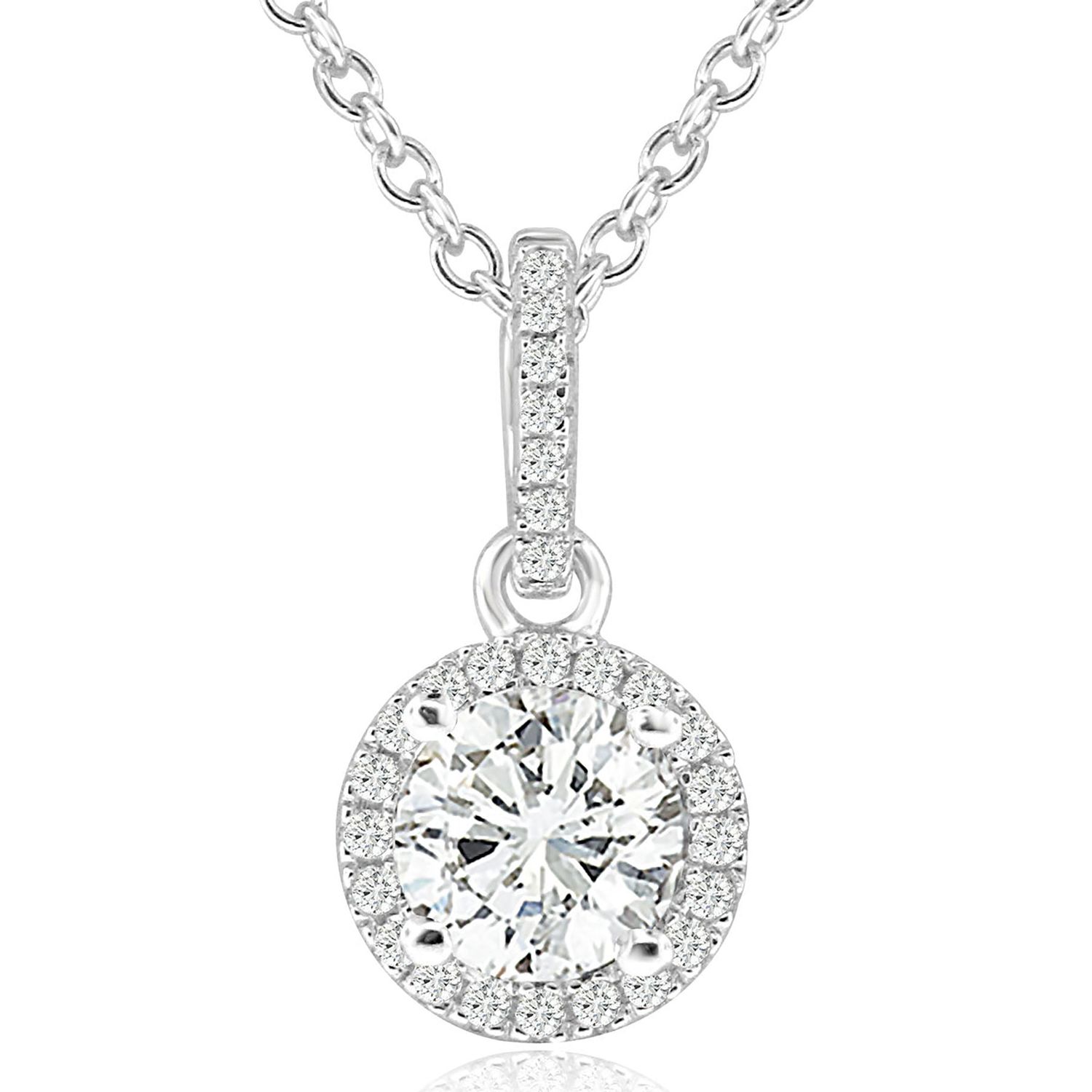 Dazzlers Sterling Silver Rhodium Plated and CZ Halo Necklace, MPN: DYN-768