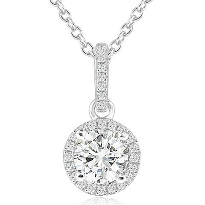 Dazzlers Sterling Silver Rhodium Plated and CZ Halo Necklace, MPN: DYN-768