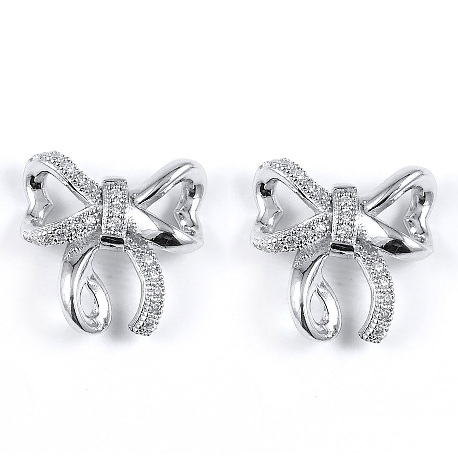 Dazzlers Sterling Silver Rhodium Plated and CZ Ribbon Stud Earrings, MPN: DME-238