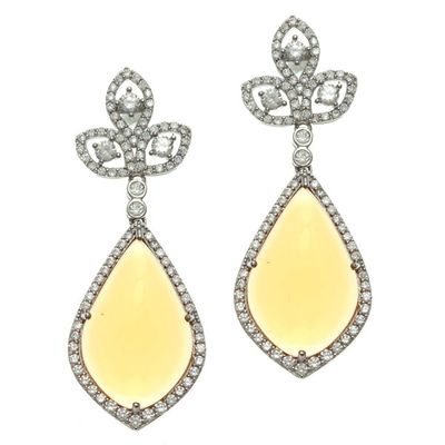 Dazzlers Sterling Silver Rhodium Plated and Simulated citrine stone with CZ Earrings, MPN: DCE-487
