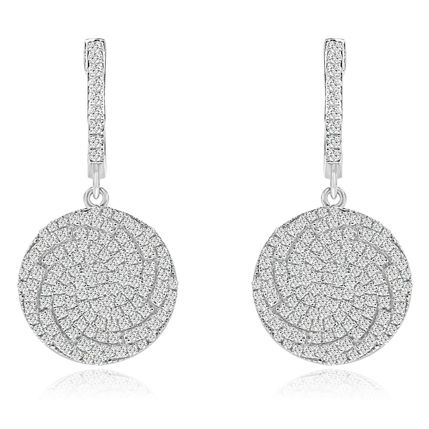 Dazzlers Sterling Silver Rhodium Plated and CZ Round Dangle Earrings, MPN: DYE-754