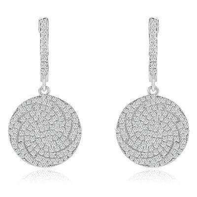 Dazzlers Sterling Silver Rhodium Plated and CZ Round Dangle Earrings, MPN: DYE-754