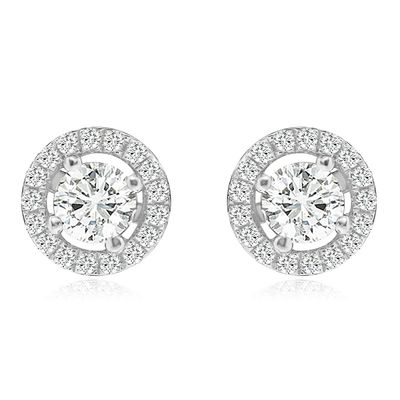 Dazzlers Sterling Silver Rhodium Plated and CZ Halo Screw Back Stud Earrings, MPN: DYE-759