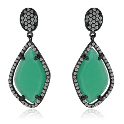Dazzlers Sterling Silver Black Rhodium Plated with Simulated Gemstone and CZ Dangle Earrings, MPN: …