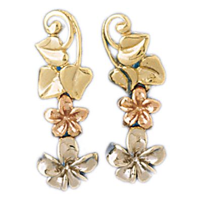 Dazzlers 14k Yellow Gold Plumeria Flower Drop Earrings, MPN: DZ-12925
