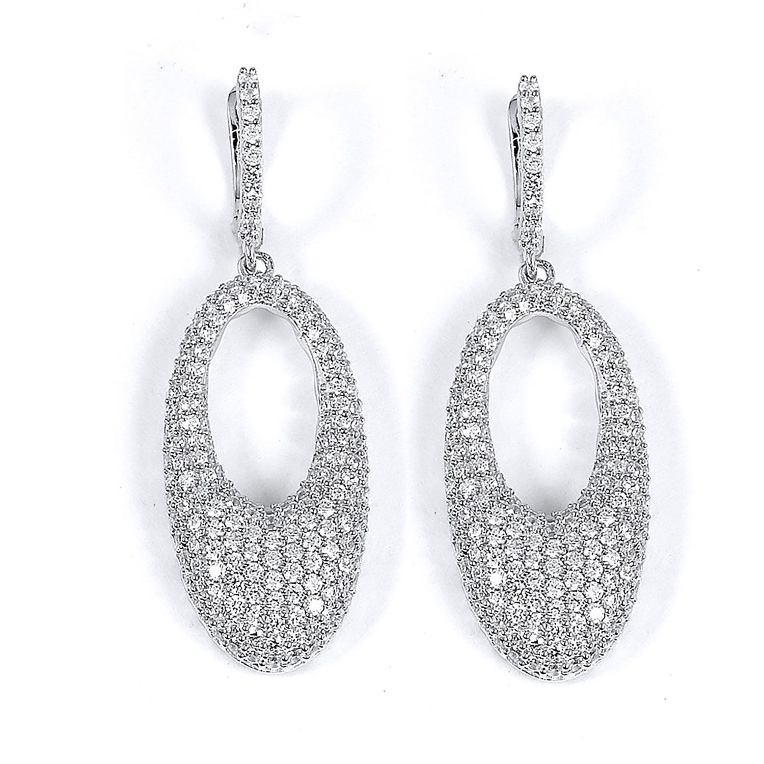 Dazzlers Sterling Silver Rhodium Plated and micro-pave CZ Oval Earrings, MPN: DCE-402