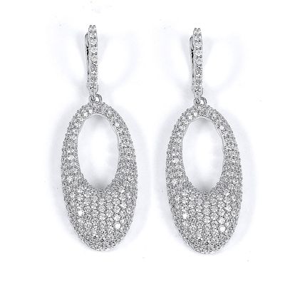 Dazzlers Sterling Silver Rhodium Plated and micro-pave CZ Oval Earrings, MPN: DCE-402
