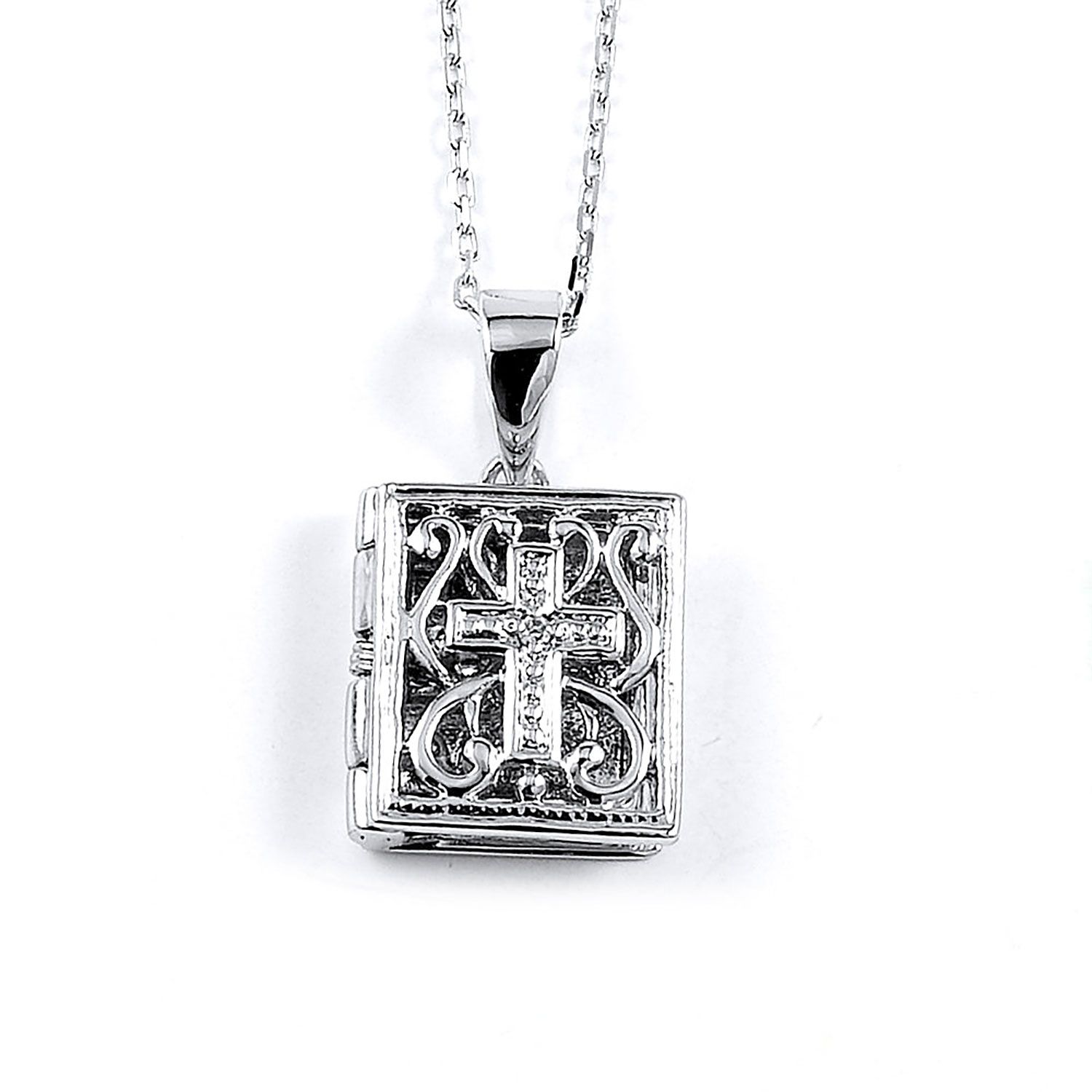 Dazzlers Sterling Silver Rhodium Plated and CZ Bible Necklace, MPN: DBN3732