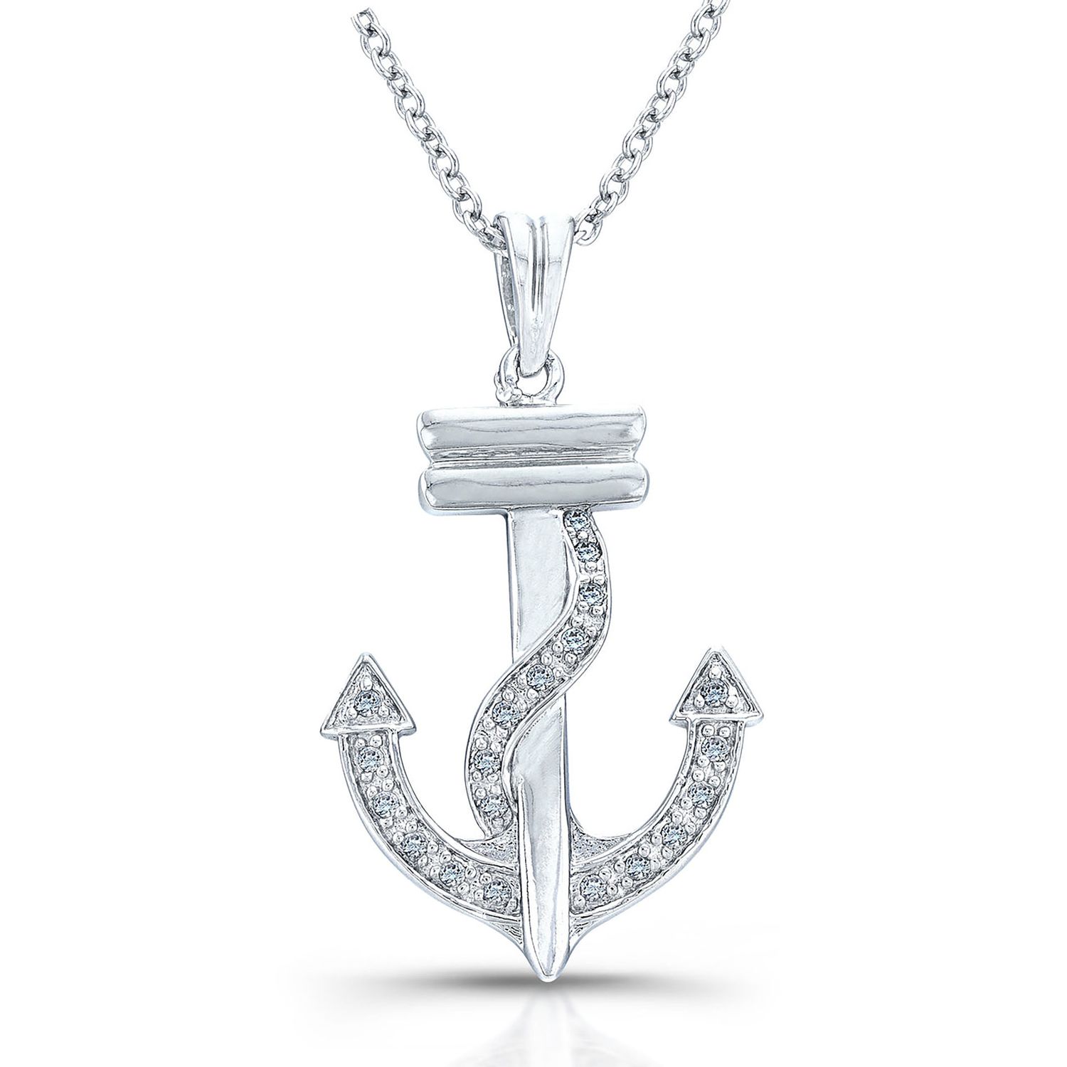 Dazzlers Sterling Silver Rhodium Plated and CZ Anchor Necklace, MPN: DBN167