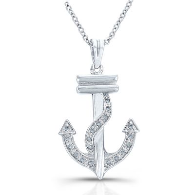 Dazzlers Sterling Silver Rhodium Plated and CZ Anchor Necklace, MPN: DBN167