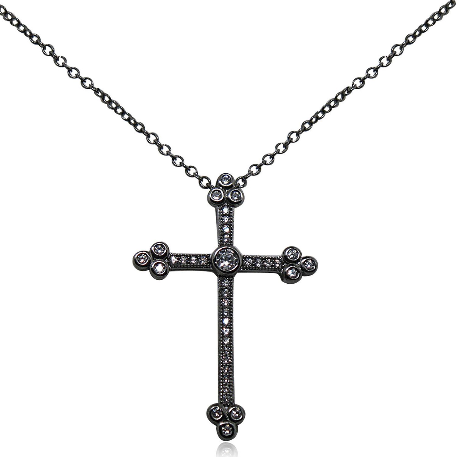 Dazzlers Sterling Silver Black Rhodium Plated and CZ Cross Necklace, MPN: DMN-300