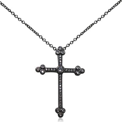 Dazzlers Sterling Silver Black Rhodium Plated and CZ Cross Necklace, MPN: DMN-300