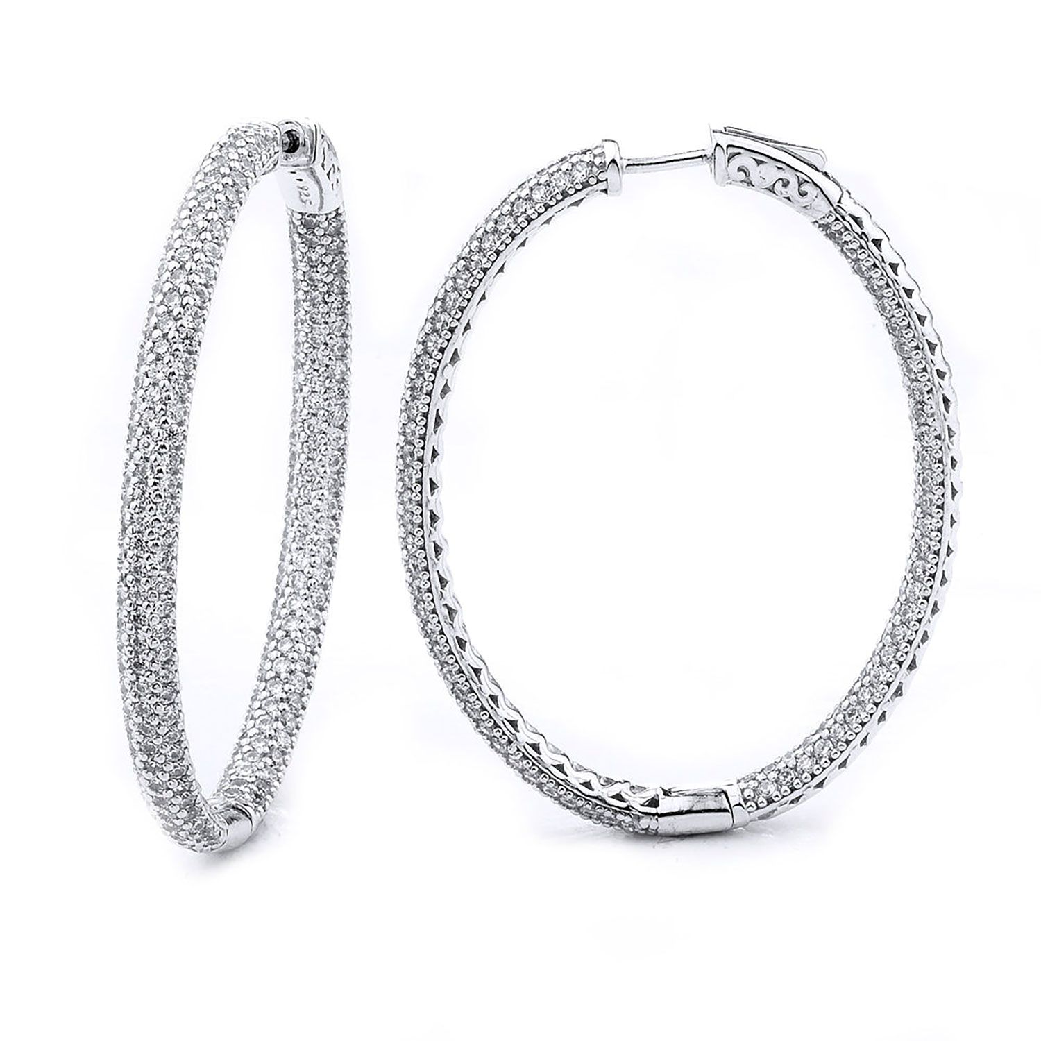Dazzlers Sterling Silver Rhodium Plated and CZ micro-pave Oval Hoop Earrings, MPN: DCE-50