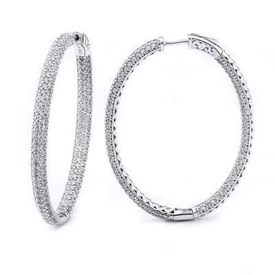Dazzlers Sterling Silver Rhodium Plated and CZ micro-pave Oval Hoop Earrings, MPN: DCE-50