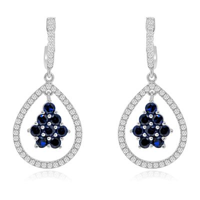 Dazzlers Sterling Silver Rhodium Plated with Simulated Sapphire and CZ Pear shape Dangle Earrings, …