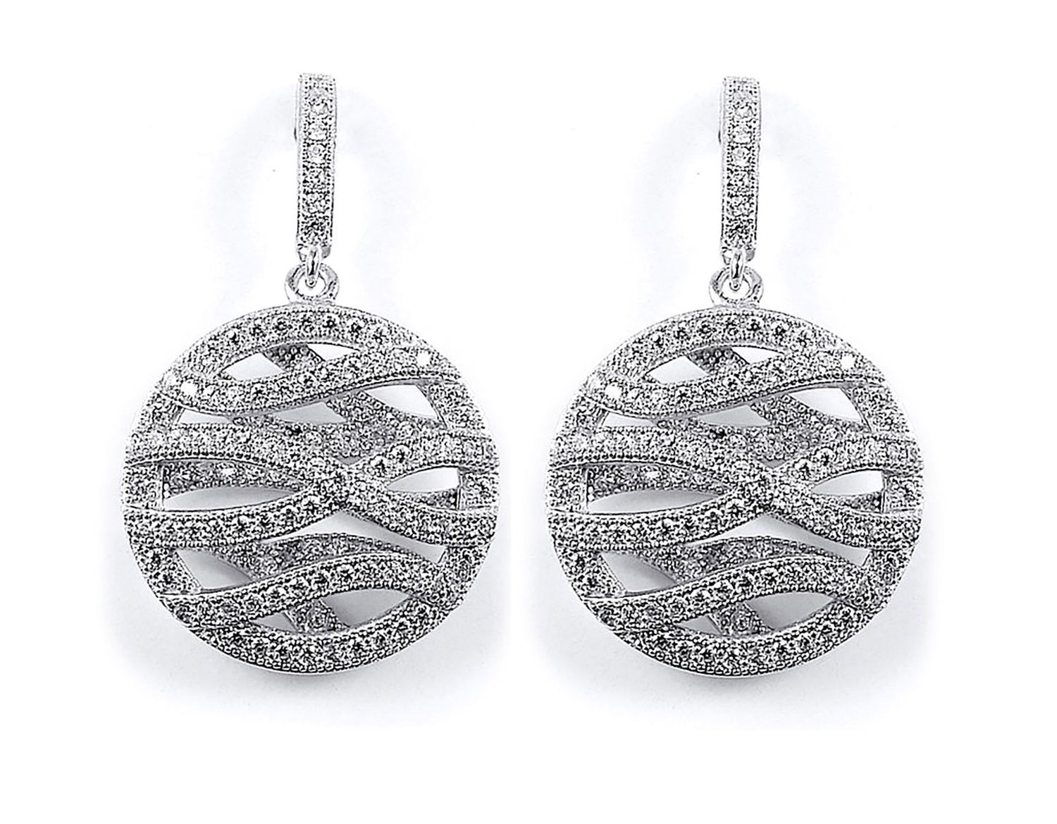 Dazzlers Sterling Silver Rhodium Plated and CZ Dangle Earrings, MPN: DME-276