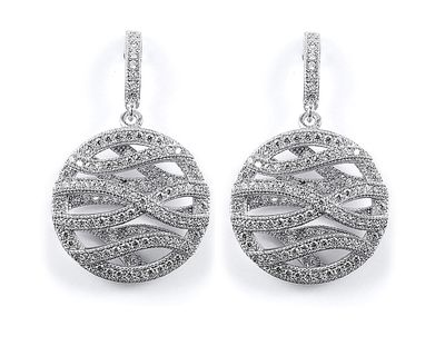 Dazzlers Sterling Silver Rhodium Plated and CZ Dangle Earrings, MPN: DME-276