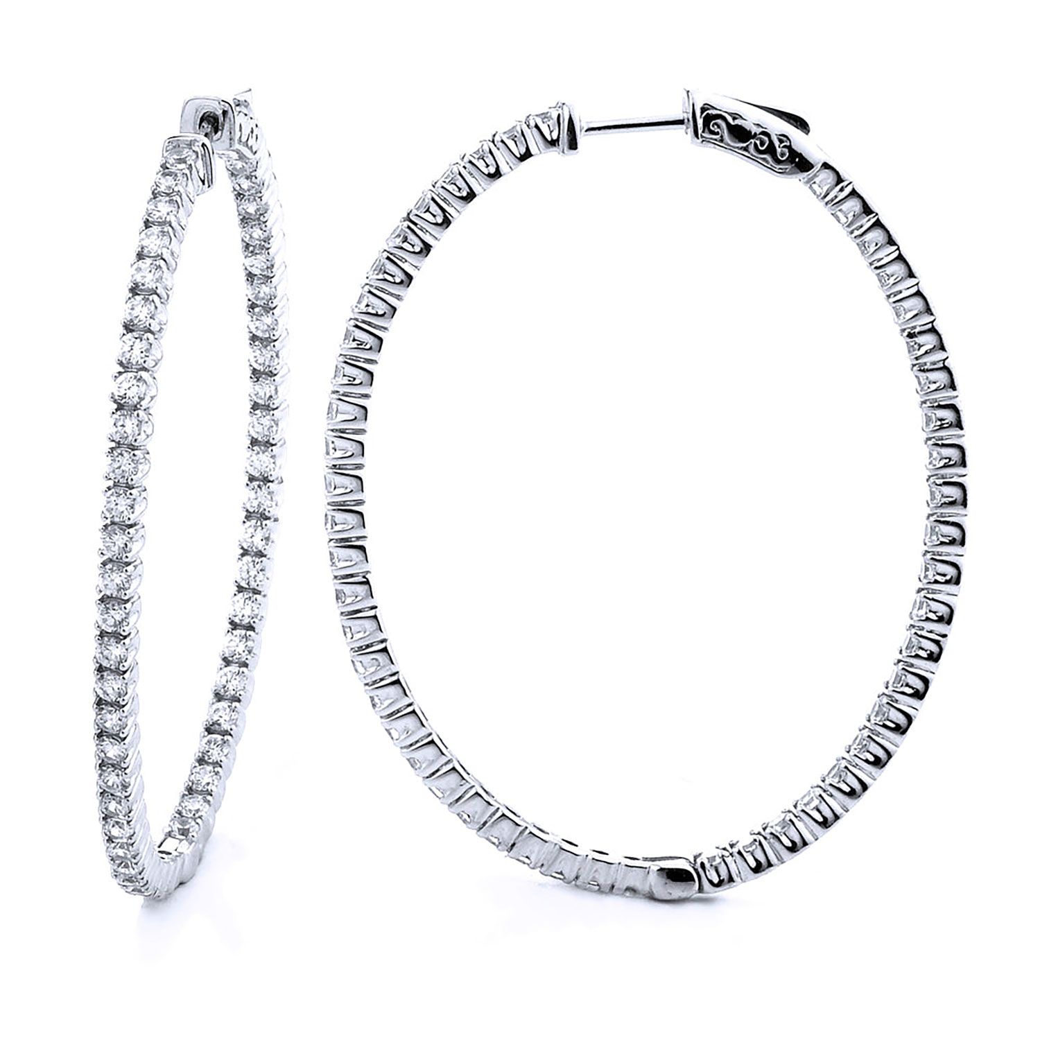 Dazzlers Sterling Silver Rhodium Plated and CZ Oval Hoop Earrings, MPN: DCE-286