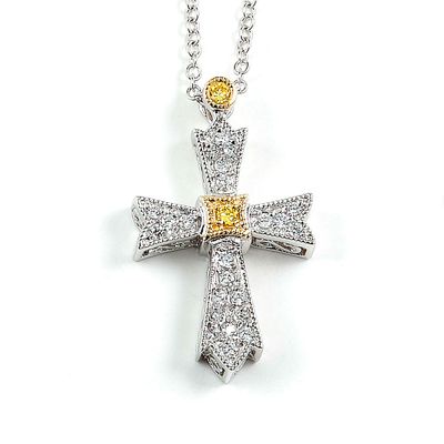 Dazzlers Sterling Silver Rhodium Plated and CZ Cross Necklace, MPN: DBN892