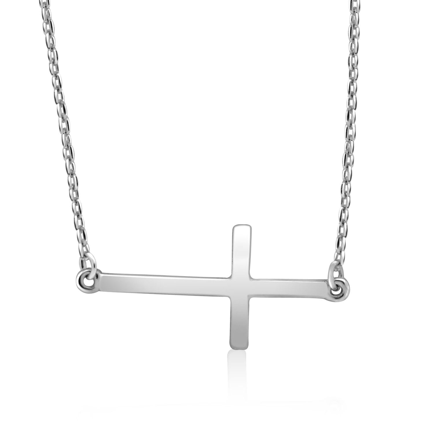 Dazzlers Sterling Silver Rhodium Plated sideway Cross Necklace, MPN: DBN498