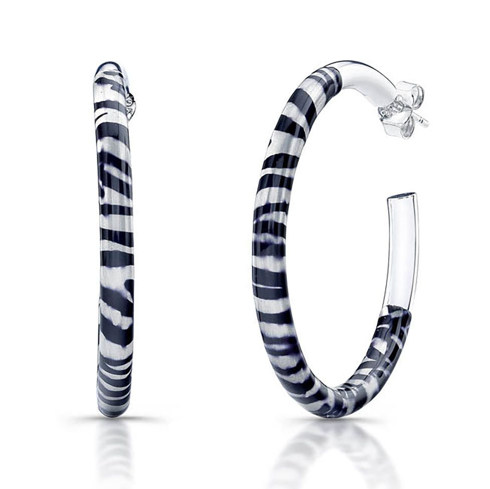 Dazzlers Sterling Silver Rhodium Plated with Black and White Enameled Hoop Earrings, MPN: DBE330
