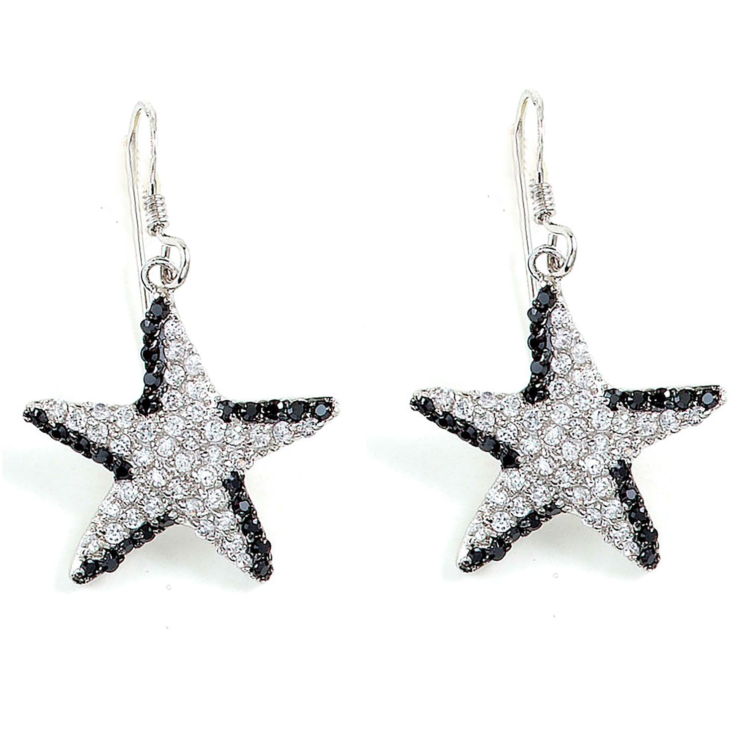 Dazzlers Sterling Silver Rhodium Plated with Black and White CZ Earrings, MPN: DBE2654