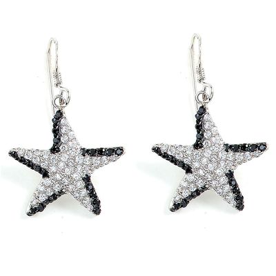 Dazzlers Sterling Silver Rhodium Plated with Black and White CZ Earrings, MPN: DBE2654