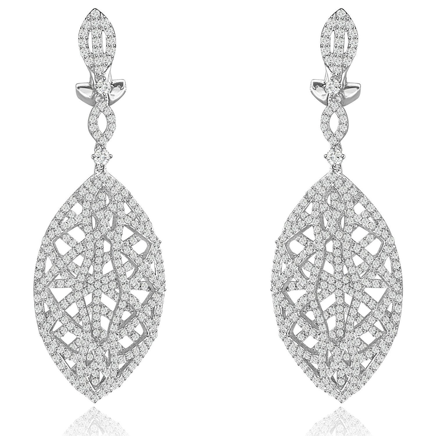 Dazzlers Sterling Silver Rhodium Plated and CZ Dangle Earrings, MPN: DRE-539