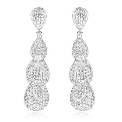 Dazzlers Sterling Silver Rhodium Plated and CZ Dangle Earrings, MPN: DCE-631