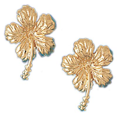 Dazzlers 14k Yellow Gold Hibiscus Flower Stud Earrings, MPN: DZ-13033